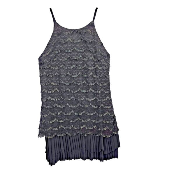 Greylin Camisole Women M Black Metallic Silver Sheer Tiered Sexy 20s Flapper - Picture 1 of 16